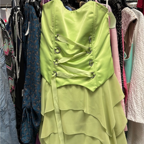 Jessica McClintock Light Green Lace-up Asymmetrical  Dress Renaissance Pixie - Picture 2 of 8